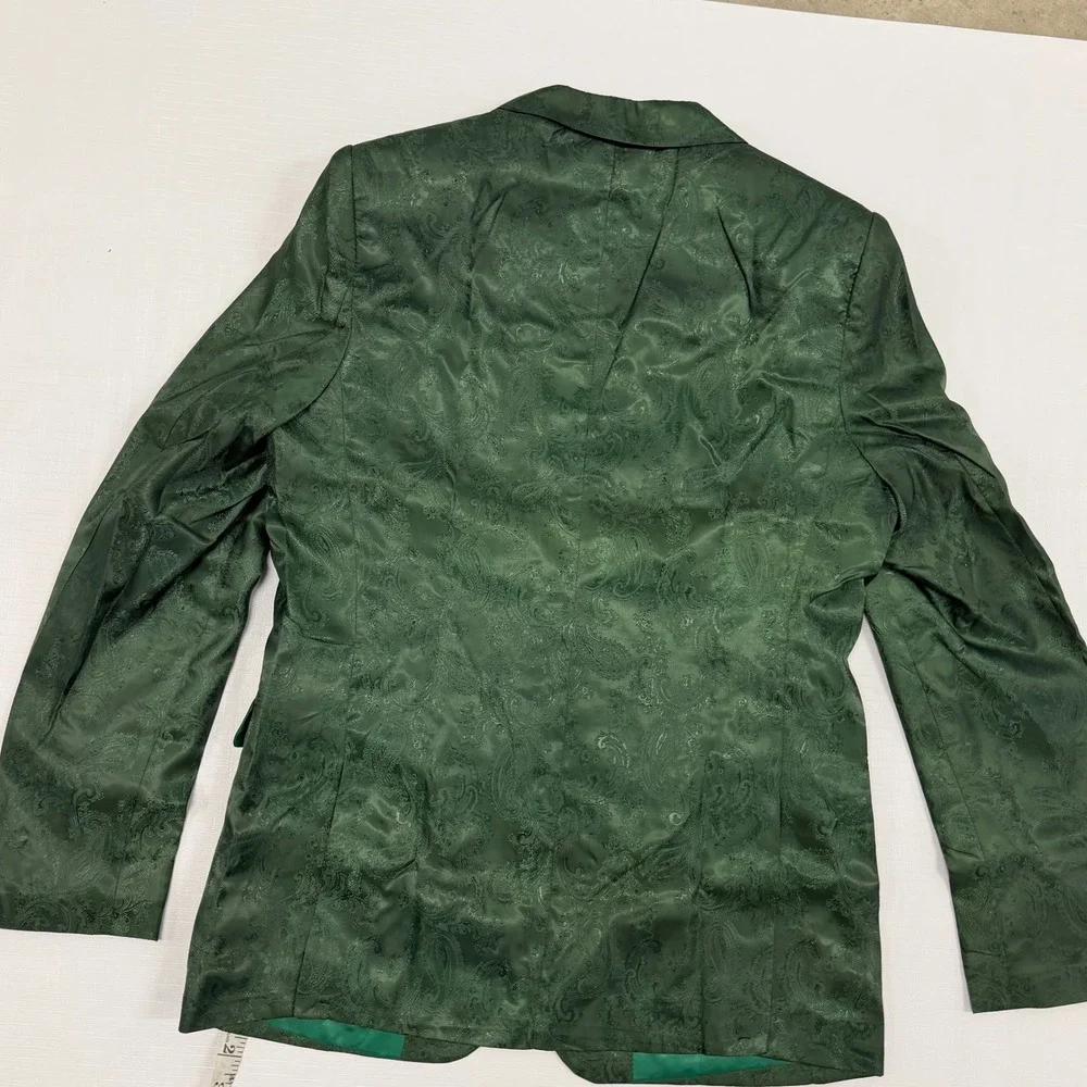 Hi-Tie Mens Emerald Green Paisley Jacquard Blazer Single Button Suit Jacket S